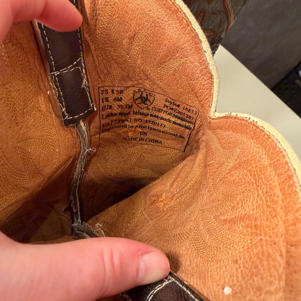 Ariat real ostrich Pro Baby Brown and Tan Western Boots - Picture 3 of 5